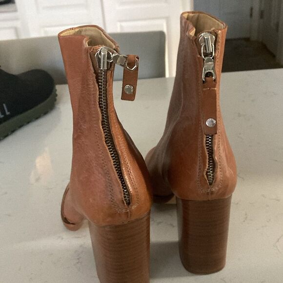 Rag and Bone Light Brown Tan Leather Ankle Boots 4” Chunky Heel size 10 - Picture 4 of 8